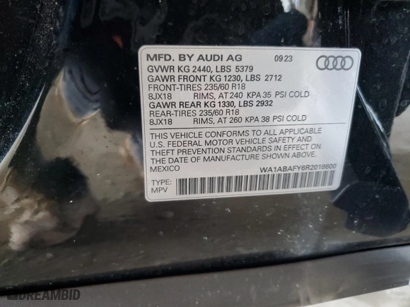 2024 Audi Q5 Premium with VIN WA1ABAFY6R2018600, listed as a Copart auction lot 68520944 with 16,910 mi miles and Non Repairable. Bid and sale history available at carsss.com. Image 13.