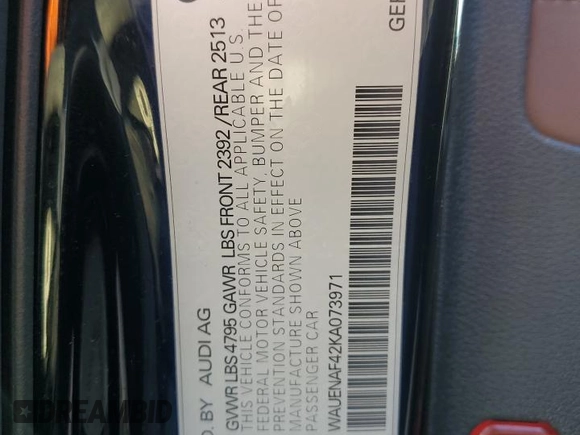 2019 Audi A4 Premium Plus with VIN WAUENAF42KA073971, listed as a Copart auction lot 89149745 with 53,863 mi miles and Salvage Title. Bid and sale history available at carsss.com. Image 12.