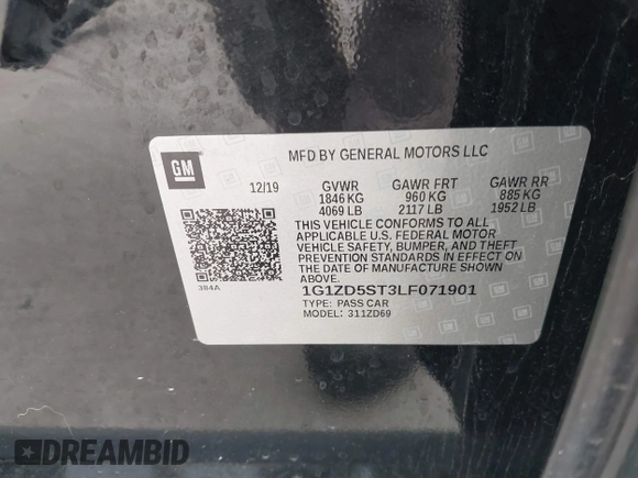 2020 Chevrolet Malibu LT with VIN 1G1ZD5ST3LF071901, listed as a IAAI auction lot 41570714 with 98,888 mi miles and . Bid and sale history available at DreamBid. Image 9.