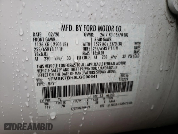 2020 Ford Explorer with VIN 1FMSK7BH9LGC00641, listed as a Copart auction lot 88344925 with 147,573 mi miles and Clean Title. Bid and sale history available at carsss.com. Image 13.