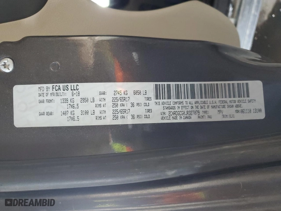 2018 Dodge Grand Caravan SXT with VIN 2C4RDGCG0JR327079, listed as a Copart auction lot 45591785 with 151,385 mi miles and Salvage Title. Bid and sale history available at carsss.com. Image 14.