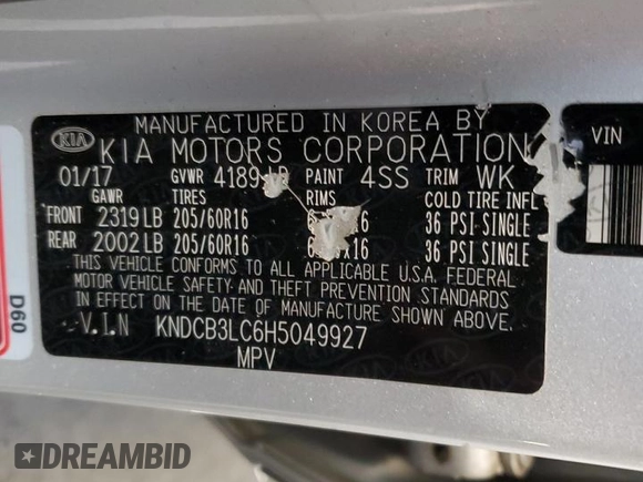 2017 Kia Niro LX with VIN KNDCB3LC6H5049927, listed as a Copart auction lot 62688124 with 123,870 mi miles and Salvage Title. Bid and sale history available at DreamBid. Image 13.