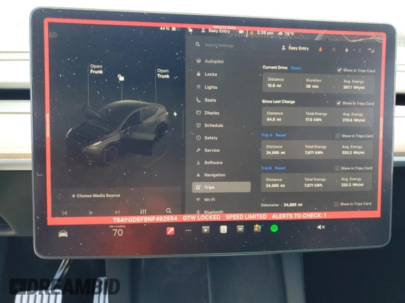 2022 Tesla Model Y Performance with VIN 7SAYGDEF8NF492954, listed as a Copart auction lot 61419965 with 24,885 mi miles and Salvage title. Bid and sale history available at DreamBid. Image 9.