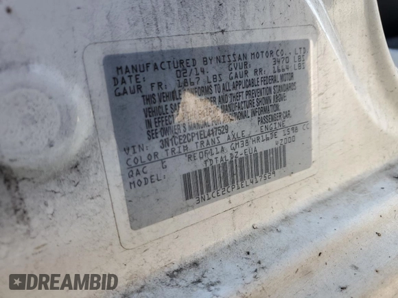 2014 Nissan Note S with VIN 3N1CE2CP1EL417529, listed as a Copart auction lot 53250805 with Not Provided miles and Salvage Title. Bid and sale history available at DreamBid. Image 14.