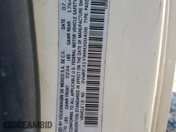 2006 Volkswagen Beetle с VIN 3VWRF31Y96M300408, выставлен на аукционе Copart как лот 86479824 с пробегом 141 935 миль миль и Списание • Salvage title. История ставок и продаж доступна на DreamBid. Изображение 12.