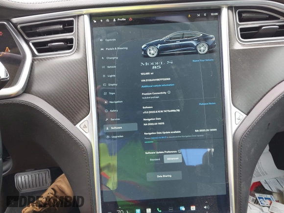 2014 Tesla Model S 60 with VIN 5YJSA1H19EFP32063, listed as a IAAI auction lot 42360872 with 103,495 mi miles and . Bid and sale history available at DreamBid. Image 18.