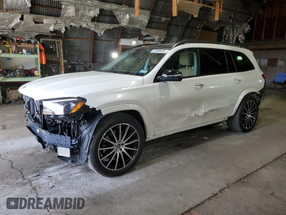 2024 Mercedes-Benz GLS 580 z VIN 4JGFF8FE6RB133451, wystawiony jako Copart lot #53698435 z przebiegiem 6517 mil mil oraz Szkody całkowita. Historia ofert i sprzedaży dostępna na DreamBid. Obrazek 1.
