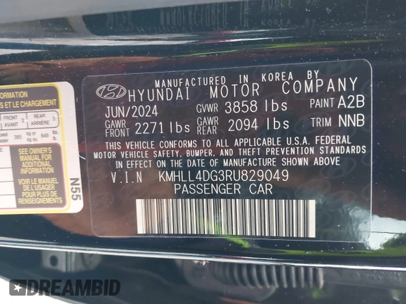 2024 Hyundai Elantra SE с VIN KMHLL4DG3RU829049, выставлен на аукционе IAAI как лот 42102549 с пробегом 12 021 миль миль и . История ставок и продаж доступна на DreamBid. Изображение 9.