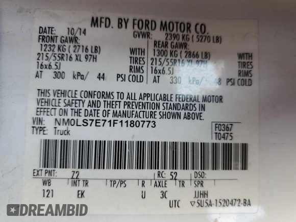2015 Ford Transit Connect XL z VIN NM0LS7E71F1180773, wystawiony jako Copart lot #63797755 z przebiegiem 76 992 mil mil oraz Czysty tytuł • Clean title. Historia ofert i sprzedaży dostępna na DreamBid. Obrazek 13.