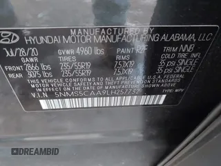 2020 Hyundai Santa Fe Limited with VIN 5NMS5CAA9LH257732, listed as a IAAI auction lot 41303693 with 112,026 mi miles. Bid and sale history available at carsss.com. Image 9.