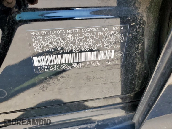 2015 Lexus IS 250 z VIN JTHBF1D25F5057345, wystawiony jako Copart lot #59337635 z przebiegiem 182 891 mil mil oraz Szkoda całkowita • Salvage title. Historia ofert i sprzedaży dostępna na DreamBid. Obrazek 13.