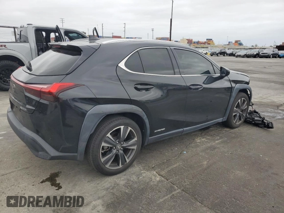 2021 Lexus UX 250h with VIN JTHX9JBH0M2045963, listed as a Copart auction lot 55474635 with 28,695 mi miles and Salvage title. Bid and sale history available at DreamBid. Image 3.
