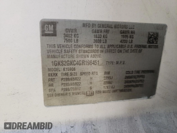 2016 GMC Yukon XL SLT with VIN 1GKS2GKC4GR198451, listed as a Copart auction lot 70073714 with 194,939 mi miles and Salvage Title. Bid and sale history available at carsss.com. Image 13.