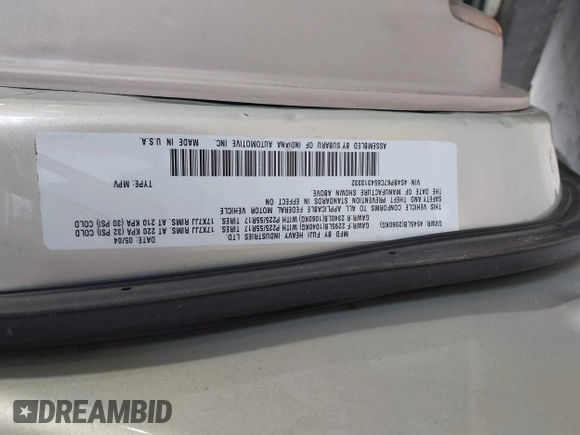 2005 Subaru Legacy Outback XT Limited with VIN 4S4BP67C654313332, listed as a IAAI auction lot 42725605 with 111,041 mi miles and . Bid and sale history available at DreamBid. Image 9.