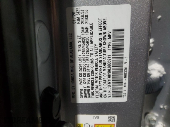 2020 Honda Passport Touring z VIN 5FNYF8H98LB005911, wystawiony jako Copart lot #44689295 z przebiegiem 46 136 mil mil oraz Szkoda całkowita • Salvage title. Historia ofert i sprzedaży dostępna na DreamBid. Obrazek 14.