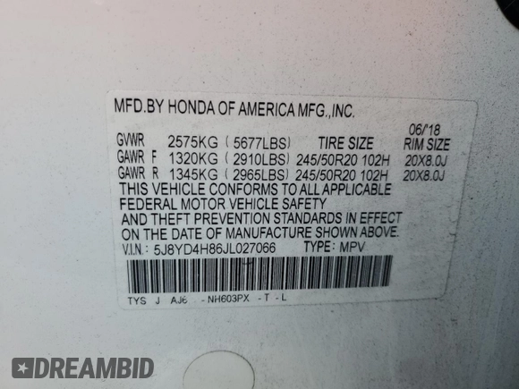 2018 Acura MDX Advance with VIN 5J8YD4H86JL027066, listed as a Copart auction lot 41480075 with 55,318 mi miles and Salvage Title. Bid and sale history available at carsss.com. Image 13.