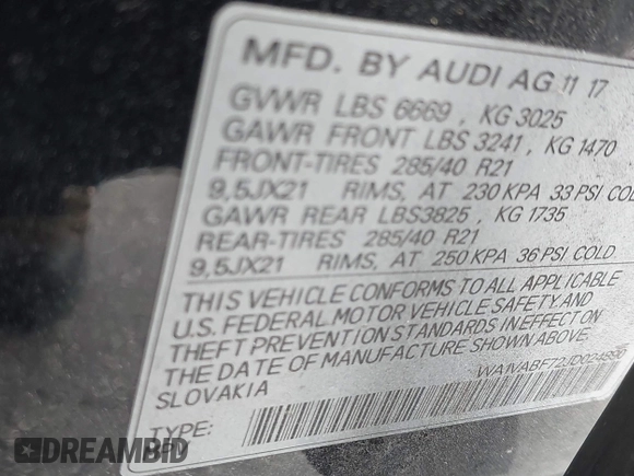 2018 Audi Q7 Prestige with VIN WA1VABF72JD024890, listed as a IAAI auction lot 42464089 with 76,643 mi miles and . Bid and sale history available at DreamBid. Image 9.