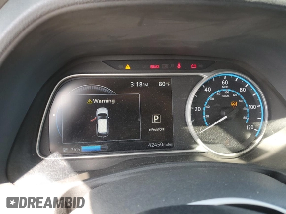 2019 Nissan LEAF SV with VIN 1N4AZ1CPXKC320460, listed as a Copart auction lot 54930505 with 42,450 mi miles and Salvage title. Bid and sale history available at DreamBid. Image 9.