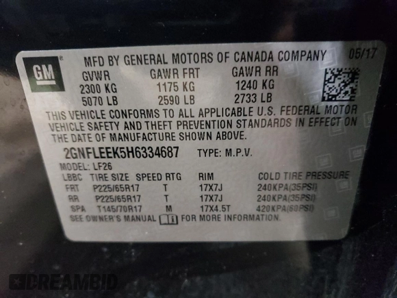 2017 Chevrolet Equinox LS with VIN 2GNFLEEK5H6334687, listed as a Copart auction lot 54076555 with 133,658 mi miles and Clean Title. Bid and sale history available at carsss.com. Image 13.