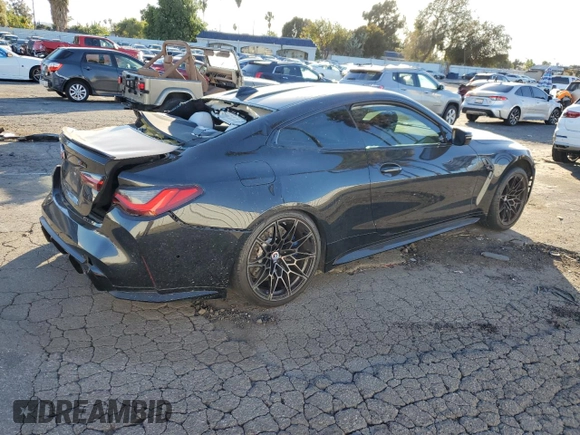 2023 BMW M4 Competition with VIN WBS33AZ09PCM29443, listed as a Copart auction lot 83428514 with 0 mi miles and Salvage Title. Bid and sale history available at carsss.com. Image 3.