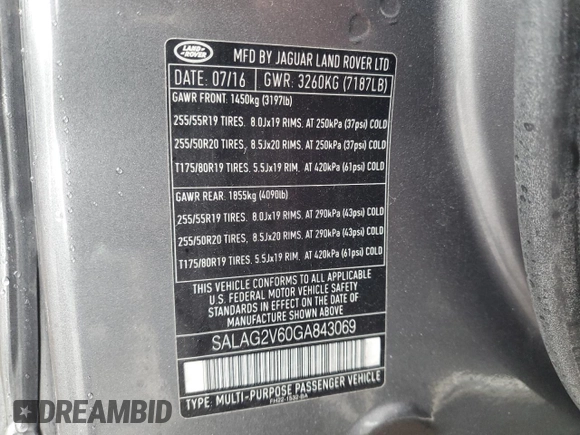 2016 Land Rover LR4 HSE with VIN SALAG2V60GA843069, listed as a Copart auction lot 46241865 with 95,749 mi miles and Salvage Title. Bid and sale history available at DreamBid. Image 13.