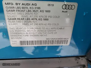 2019 Audi e-tron Prestige with VIN WA1VAAGE9KB014524, listed as a Copart auction lot 42891273 with 33,117 mi miles. Bid and sale history available at carsss.com. Image 14.