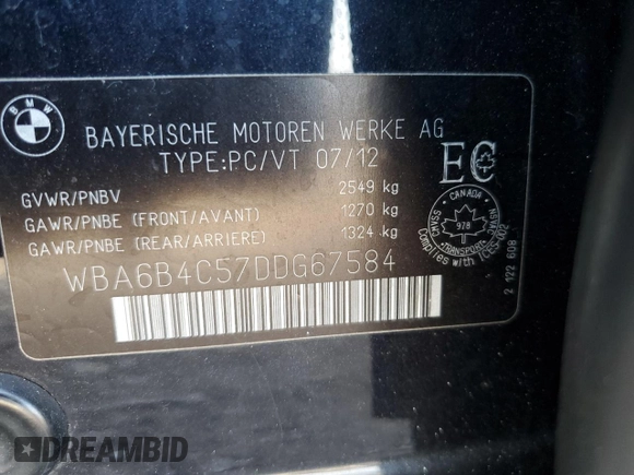 2013 BMW 6 Series 650i xDrive with VIN WBA6B4C57DDG67584, listed as a Copart auction lot 70319464 with 0 mi miles and Salvage Title. Bid and sale history available at carsss.com. Image 14.