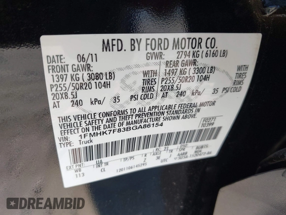 2011 Ford Explorer Limited z VIN 1FMHK7F83BGA86154, wystawiony jako IAAI lot #42553623 z przebiegiem 192 570 mil mil oraz . Historia ofert i sprzedaży dostępna na DreamBid. Obrazek 9.