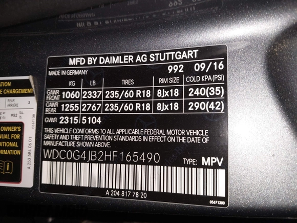 2017 Mercedes-Benz GLC 300 с VIN WDC0G4JB2HF165490, выставлен на аукционе IAAI как лот 42291062 с пробегом 128 363 миль миль и . История ставок и продаж доступна на DreamBid. Изображение 9.