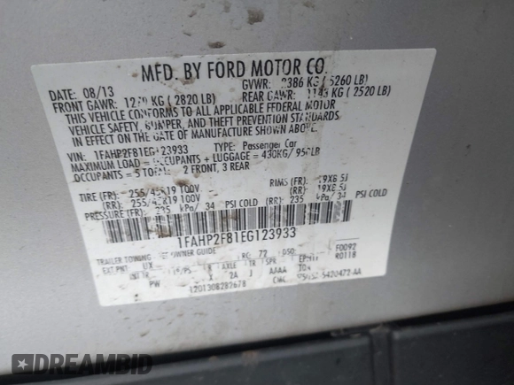 2014 Ford Taurus Limited with VIN 1FAHP2F81EG123933, listed as a IAAI auction lot 41843301 with 111,629 mi miles. Bid and sale history available at carsss.com. Image 9.