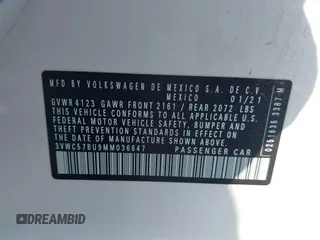 2021 Volkswagen Jetta S z VIN 3VWC57BU9MM036647, wystawiony jako IAAI lot #42107534 z przebiegiem 62 319 mil mil oraz . Historia ofert i sprzedaży dostępna na DreamBid. Obrazek 9.