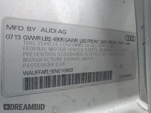 2014 Audi A4 Premium Plus z VIN WAUFFAFL0EN010602, wystawiony jako Copart lot #48084035 z przebiegiem 115 046 mil mil oraz Szkoda całkowita • Salvage title. Historia ofert i sprzedaży dostępna na DreamBid. Obrazek 15.