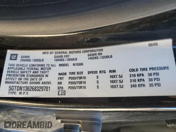 2006 Hummer H3 with VIN 5GTDN136268329701, listed as a Copart auction lot 81834664 with 137,347 mi miles and Salvage Title. Bid and sale history available at DreamBid. Image 13.