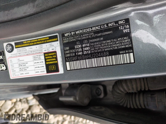 2017 Mercedes-Benz C 43 AMG with VIN 55SWF6EB6HU204688, listed as a Copart auction lot 47649265 with 96,964 mi miles and Salvage Title. Bid and sale history available at DreamBid. Image 12.