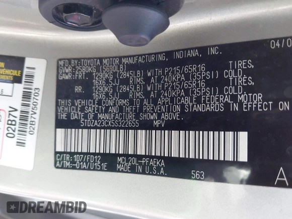 2005 Toyota Sienna CE with VIN 5TDZA23CX5S322655, listed as a IAAI auction lot 41884933 with 181,496 mi miles. Bid and sale history available at carsss.com. Image 9.