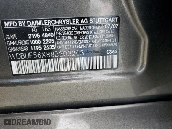 2008 Mercedes-Benz E 350 Luxury z VIN WDBUF56X88B203203, wystawiony jako Copart lot #55388255 z przebiegiem 173 706 mil mil oraz Szkoda całkowita • Salvage title. Historia ofert i sprzedaży dostępna na DreamBid. Obrazek 12.