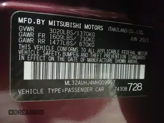 2021 Mitsubishi Mirage ES z VIN ML32AUHJ4MH009997, wystawiony jako IAAI lot #41647678 z przebiegiem 47 981 mil mil oraz . Historia ofert i sprzedaży dostępna na DreamBid. Obrazek 9.