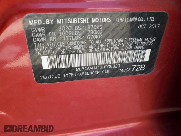 2018 Mitsubishi Mirage SE with VIN ML32A4HJ4JH005329, listed as a Copart auction lot 46583765 with 82,883 mi miles and Salvage title. Bid and sale history available at DreamBid. Image 12.