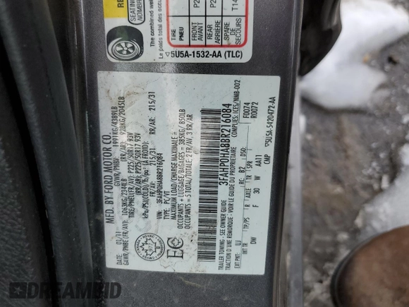 2011 Ford Fusion SE with VIN 3FAHP0HA8BR216084, listed as a Copart auction lot 50295375 with 122,062 mi miles and Salvage Title. Bid and sale history available at DreamBid. Image 12.