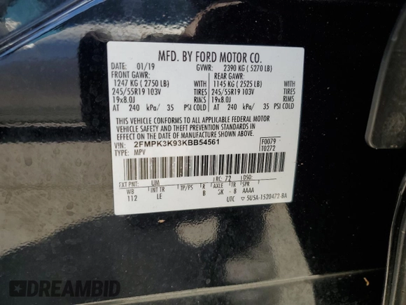 2019 Ford Edge Titanium z VIN 2FMPK3K93KBB54561, wystawiony jako Copart lot #56746065 z przebiegiem 101 792 mil mil oraz Szkoda całkowita • Salvage title. Historia ofert i sprzedaży dostępna na DreamBid. Obrazek 14.