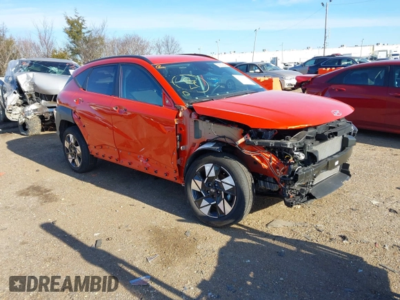 2024 Hyundai Kona SEL with VIN KM8HBCABXRU096414, listed as a IAAI auction lot 41309208 with 7,765 mi miles and . Bid and sale history available at DreamBid. Image 1.