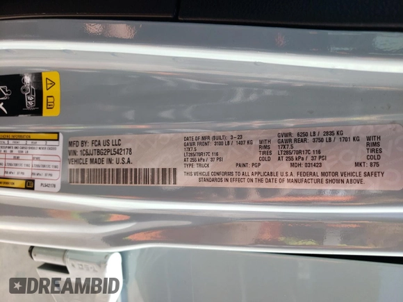 2023 Jeep Gladiator Rubicon с VIN 1C6JJTBG2PL542178, выставлен на аукционе Copart как лот 54684915 с пробегом 24 687 миль миль и Списание • Salvage title. История ставок и продаж доступна на DreamBid. Изображение 12.