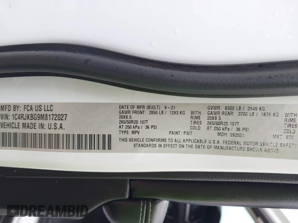 2021 Jeep Grand Cherokee Limited с VIN 1C4RJKBG9M8172027, выставлен на аукционе IAAI как лот 42193426 с пробегом 104 607 миль миль и . История ставок и продаж доступна на DreamBid. Изображение 9.