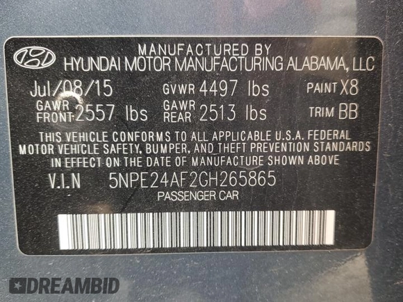 2016 Hyundai Sonata SE with VIN 5NPE24AF2GH265865, listed as a Copart auction lot 46844155 with 138,131 mi miles and Non Repairable. Bid and sale history available at carsss.com. Image 13.