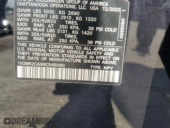 2024 Volkswagen Atlas SEL with VIN 1V2BR2CA9RC545090, listed as a Copart auction lot 61136825 with 18,248 mi miles and Non repairable. Bid and sale history available at DreamBid. Image 14.