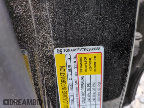 2019 Chevrolet Equinox LS with VIN 2GNAXSEV7K6268688, listed as a Copart auction lot 43025335 with 132,237 mi miles and Salvage Title. Bid and sale history available at DreamBid. Image 12.