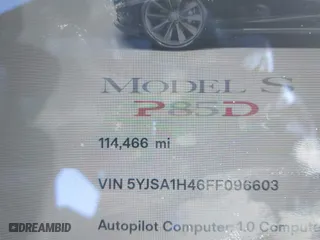 2015 Tesla Model S 85D with VIN 5YJSA1H46FF096603, listed as a IAAI auction lot 41084296 with 114,466 mi miles. Bid and sale history available at carsss.com. Image 15.