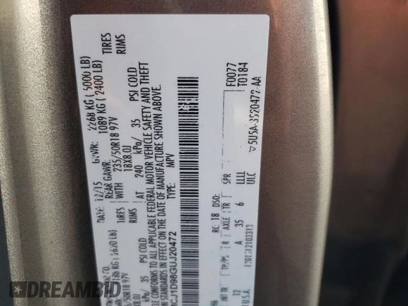 2016 Lincoln MKC Premier with VIN 5LMCJ1D98GUJ20472, listed as a Copart auction lot 59586665 with 100,845 mi miles and Salvage title. Bid and sale history available at DreamBid. Image 13.