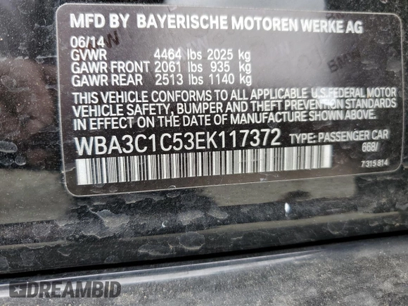 2014 BMW 3 Series 328i with VIN WBA3C1C53EK117372, listed as a Copart auction lot 51845745 with 96,336 mi miles and Salvage Title. Bid and sale history available at carsss.com. Image 12.