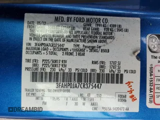 2012 Ford Fusion SEL with VIN 3FAHP0JA7CR375447, listed as a Copart auction lot 54908625 with 160,179 mi miles and Salvage title. Bid and sale history available at DreamBid. Image 13.